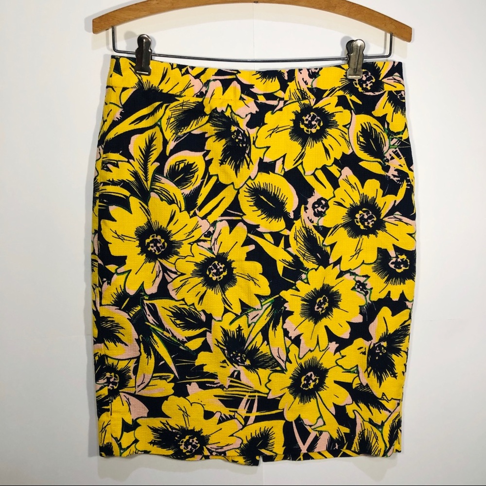 J. Crew Yellow&Navy Floral Pencil Skirt - Picture 1 of 6